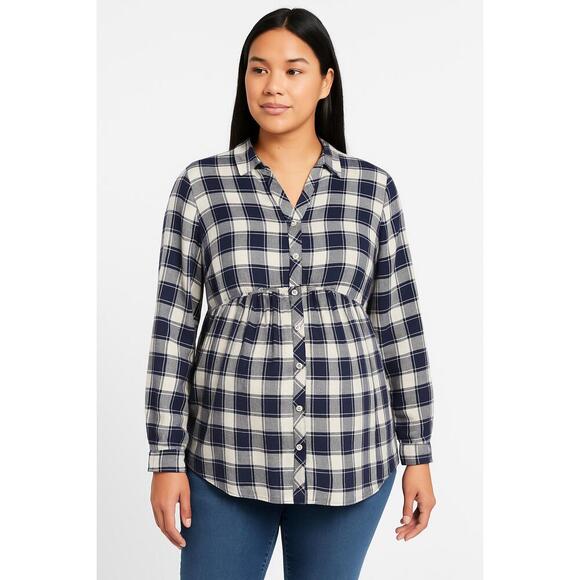 ISABEL MATERNITY Plaid Long Sleeve Button Down Empire Waist Flowy Blouse Size M - Picture 2 of 12